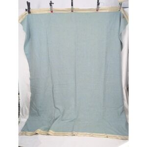 Vintage Kenwood Wool Satin Trim Teal Blue Blanket 73X84 In